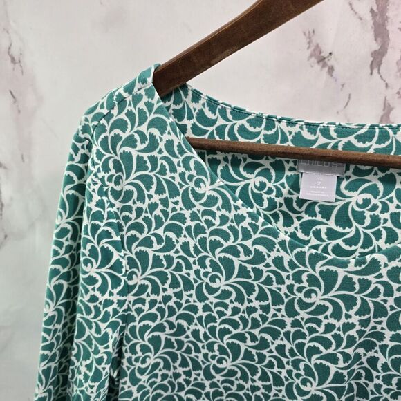 Chicos Shirt Womens Large 2 Green White Half Quarter Sleeve Stretch Scoop Tee - Picture 1 of 10